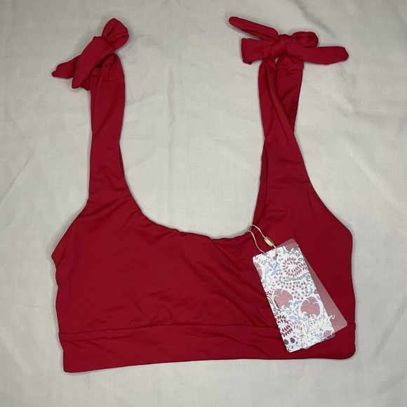 Toluca Other - Toluca Red Bikini Top Size M / L 34-36 D + Cup Beach Travel Vacation Tie Ribbon